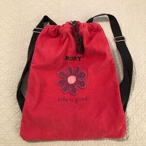 Life Is Good corduroy backpack book bag.